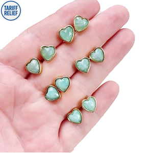 Heart Amazonite Gemstone 9 mm Gold Plated Bezel <b>Stud</b> Earrings 925 Sterling <b>Silver</b> Fashion Earring Wholesale <b>Studs</b> - Product Image 6
