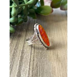 Bague artisanale Navajo en argent sterling 925 avec grappe d'opale orange taille marquise, taille 9 - Product Image 3