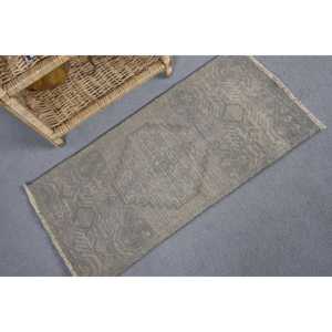 Alfombra turca Vintage gris rústica 1,4X3 pies Área grande Parches de lana de algas marinas Diseño de pasillo rectangular abstracto para habitaciones de adolescentes - Product Image 3