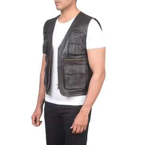 Pu Leather Cargo Pocket <b>Vest</b> 3d Zipper Pocket <b>Black</b> Mesh Lining Leather <b>Vest</b> <b>Men</b> Fashion Motorbike <b>Vest</b> - Product Image 6
