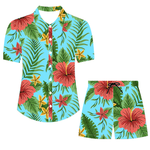 <b>Men's</b> Breathable Twill Hawaiian Beach <b>Shirt</b> Short Set Solid Color with Digital <b>Floral</b> Printing DTF DTG Screen Sublimation - Product Image 3