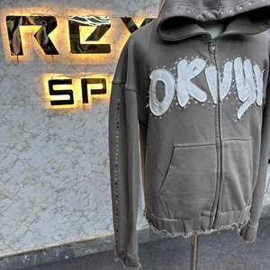 Custom Applique Embroidery Distressed Hoodie <b>Rhinestone</b> Zip up <b>Jacket</b> Acid Wash Vintage Washed Men Fleece Streetwear Hoodie - Product Image 4