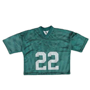 Camiseta de malla cuadrada americana Retro deportiva Vintage de gran tamaño recortada de fábrica para hombre, camiseta de fútbol - Product Image 6