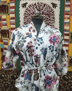 Kimono de lujo con estampado de flores indias, bata Unisex estilo bohemio, 100 por ciento de algodón, Kimono Floral, bata, albornoz de algodón - Product Image 1