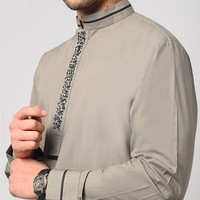 Thobe pour homme à manches longues, col montant, brodé, longueur ras du sol, vêtement modeste pour la prière, toutes saisons, en coton