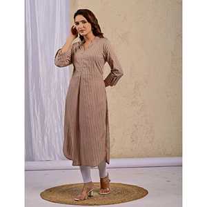 Kurti droit imprimé à rayures pêche, vêtement régional - Product Image 5