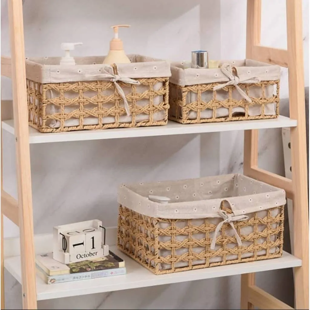 Hot Products Wooden seagrass Woven Baskets Weaving Storage Containers Tangle Office Storage seagrass Baskets Japan Style