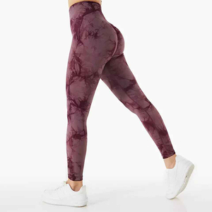 Mallas de Yoga sin costuras de cintura alta para mujer, mallas estiradas de cuatro vías, pantalones de entrenamiento con estampado de tinte de corbata en el trasero, moda Simple - Product Image 6