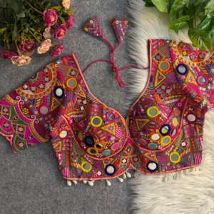 Vente chaude Belle Dressing Fancy Festival Wear Italian Silk With Mirror Work Blouse Fournisseur et exportateur indien - Product Image 3