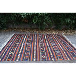 Tapis turc vintage traditionnel orange et bleu 5,9 x 9,8 pieds, tapis en laine patchwork avec dos en latex pour la décoration du salon - Product Image 4