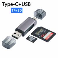 Lecteur de cartes USB C en alliage d'aluminium, adaptateur de mémoire SD TF, double connecteur pour ordinateur, smartphone, appareil photo, import de photos