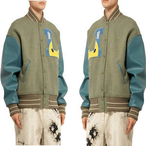 High Quality <b>Men's</b> Letterman Varsity <b>Jacket</b> Coated Woven Stand Collar Zipper Closure Autumn Sporty <b>Smart</b> Stylish OEM Service - Product Image 1