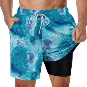 Pantalones cortos de tabla al por mayor Casual sublimación poliéster Spandex 2 en 1 tabla de natación de doble capa pantalones cortos de natación para hombres - Product Image 1