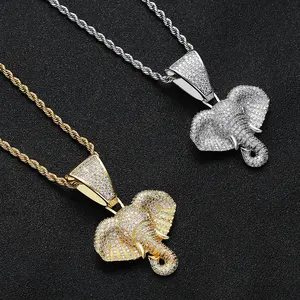 Collar con Colgante de Elefante Personalizado con Logotipo, Chapado en Oro de 18k, Estilo Hiphop, Joyería de Animales Plateada para Hombre, Venta al Por Mayor - Product Image 3