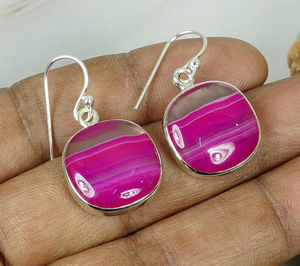 ต่างหูสีชมพูจากบอตสวานาอาเกต925เงินแท้ทรงกลมอัญมณีหรูหราสำหรับผู้หญิงเด็กผู้หญิง - Product Image 4