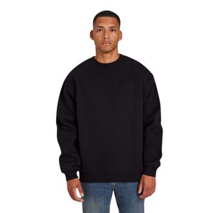 Felpa da uomo oversize Pullover in cotone 345gsm nero con Logo in gomma rialzata stile Streetwear per il Comfort quotidiano