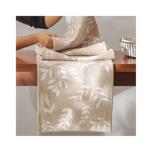 Refresh Your Home Look Using Leaves Beige 100% Cotton Embroidered Abstract <b>Table</b> <b>Runner</b> 120 GSM 72 Inch India Decor OEM DHL - Product Image 1