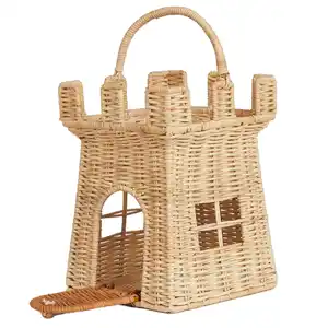키즈 캐슬 플레이 하우스 장난감 등나무 보관 바구니 가방 수제 도매 친환경 고리 버들 가방