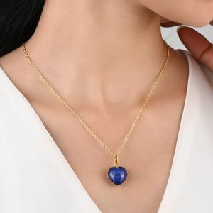 Collier pendentif coeur Lapis Lazuli fait main pour femmes et filles en argent Sterling 925 plaqué or Style classique cadeau de mariage - Product Image 6