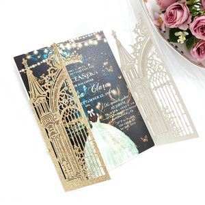 Juego <span class=keywords><strong>de</strong></span> invitaciones <span class=keywords><strong>de</strong></span> boda cortadas con láser, 20 <span class=keywords><strong>tarjetas</strong></span> <span class=keywords><strong>de</strong></span> invitación doradas brillantes con papel imprimible y sobres - Product Image 3