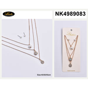 Ensemble de bijoux L'Fashion, boucles d'oreilles et collier plaqués or, imitation perle et zircon, cadeau de mode pour femmes - Product Image 4