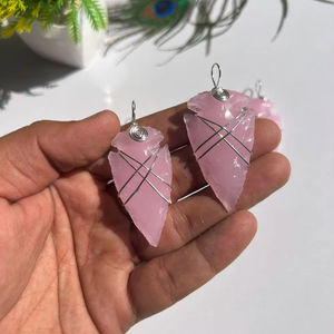 New Trendy Natural Crystal Folk Art Pendant Necklace Hand Carved Silver <b>Wire</b> Wrapped Rose Quartz Arrowhead Feng Stone Crafts - Product Image 1