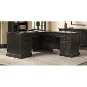 L-Shaped Executive Computer <b>Desk</b> Engineered Wood Built-In Design Cashawn DESK2-0080 - Product Image 1