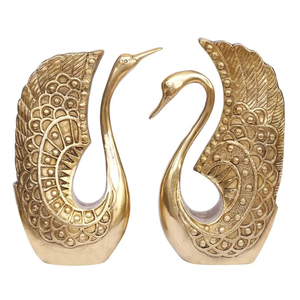 Fait à la main 9.5 pouces en laiton doré cygne paire Statue pour la décoration intérieure Feng Shui motif Animal pour mariage anniversaire Diwali Occasions - Product Image 3