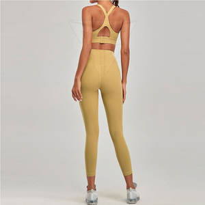 Confortable facile à porter femmes solide motif 2 pièces Gym Yoga ensemble conception personnalisée respirant séchage rapide de haute qualité en gros - Product Image 2