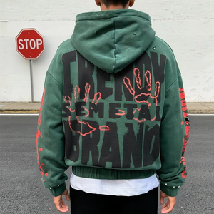 Sudadera con Capucha Personalizada de Corte Regular Estilo Vintage con Pedrería, Impresión DTG, Pintura en Aerosol, Lavada, 100% Algodón, para Hombre, Invierno - Product Image 2