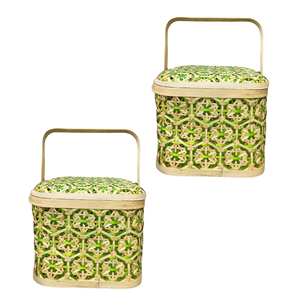 Cestas de Almacenamiento de Bambú Rústicas Tejidas a Mano, Cesta para Frutas con Patrón Colorido, Cesta de Mimbre con Diseño Floral - Product Image 1