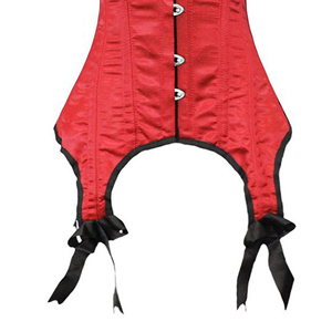 COSH <b>CORSET</b> New Design Overbust Steelboned <b>Red</b> Satin <b>Corset</b> With Black Satin Ruffle Frill and Bows Body Shaping Shapewear - Product Image 6