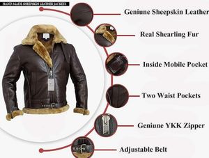 แจ็กเก็ตหนังแกะแท้สำหรับผู้ชายสีน้ำตาลดำระบายอากาศได้ดีสไตล์นักขี่มอเตอร์ไซค์แนววินเทจผ้าถักขนาดพิเศษ - Product Image 2