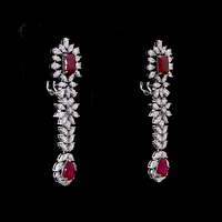 14K Weißgold IGI-Zertifiziertes Labor-Diamant Luxus Brautschmuck-Set mit Rubinroten Steinen Hochzeits-Schmuckset