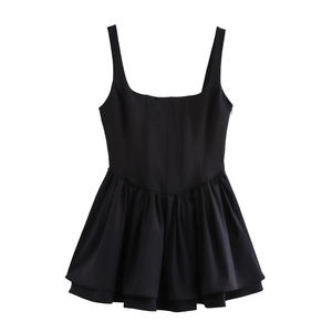 Vestido Mini KAR&OT ZA2024 para Mujer, Nuevo, con Tirantes Anchos, Cuello Cuadrado, Corsé, Sin Mangas, Cremalleras, Fruncido, Vintage, Ecológico - Product Image 4