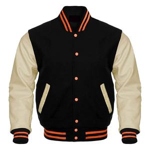 Veste bomber de baseball universitaire pour homme, style streetwear d'hiver, col rond, polyester/coton, couleurs d'équipe, broderie sur le devant - Product Image 1