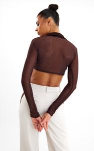 Women's Button-Down Transparent Short <b>Crop</b> Shirts with <b>Long</b> <b>Sleeves</b> & Turn down Collar Sheer <b>Mesh</b> Design Open Button Look - Product Image 2