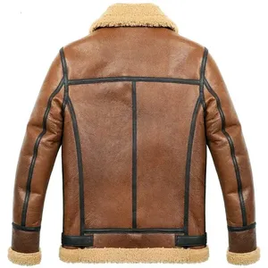 <b>Mens</b> Faux Fur Genuine Sheepskin Leather Bomber <b>Jacket</b> - Product Image 2