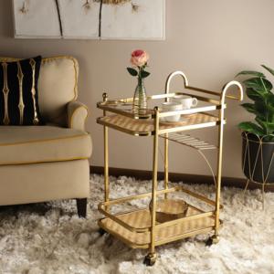 Chariot de service de luxe en métal Chariot de service de concepteur fait main de couleur personnalisée Chariot en métal de luxe élégant classique - Product Image 4