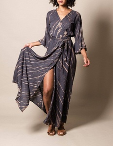 Robe longue Boho grande taille pour femmes, vêtements de plage à col en V d'été avec manches 3/4, taille naturelle, style tissé écologique - Product Image 2