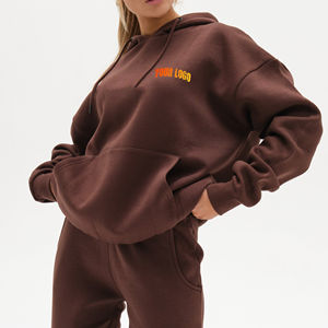 Conjuntos Deportivos de Invierno con Capucha para Mujer, 100% Poliéster, Corte Regular, Alta Calidad, 400 GSM, Felpa Lisa, Dos Piezas, Marrón Reversible - Product Image 5