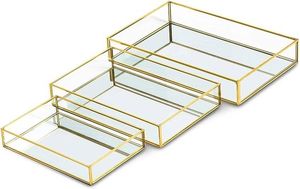 Luxury Gold <b>Mirrored</b> Glass Vanity Tray Decorative Jewelry Organizer Cosmetic Perfume Storage Plate for Dresser Wedding Decor - Product Image 2