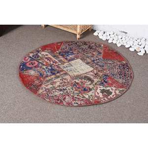 Tapis Patchwork Vintage en Laine Rouge Bleu Style Kilim Grand Rectangle 9x12 pour Entrée ou Couloir Design Classique (3.3X3.4 Ft) - Product Image 3