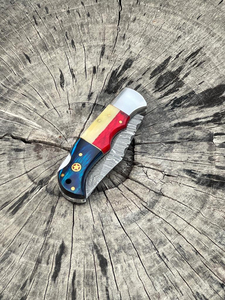 มีดพับเหล็กดามัสกัสทำมือ พร้อมซองหนัง ด้ามไม้และกระดูก สำหรับพกพาในชีวิตประจำวันและล่าสัตว์ รับผลิตแบบ OEM - Product Image 6