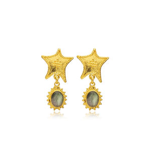 Pendientes de gancho de oro de 22 quilates con forma de estrella de mar de diseño Vintage, joyería hecha a mano turca al por mayor de Plata de Ley 925 - Product Image 1