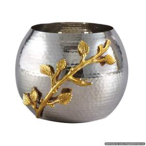 Best-seller Pot à bougie en métal de forme ronde martelée argent brillant pour la maison et l'éclairage de Noël Pot à bougie de décoration - Product Image 3