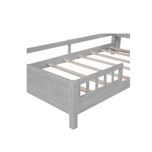 Lit à plateforme de taille double fabriqué au Vietnam lumières LED Construction en bois gris garde-corps de tête de lit de rangement intégré pour chambre à coucher d'appartement - Product Image 6