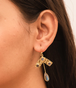 Boucles d'oreilles rondes en Labradorite taillée en poire Boucles d'oreilles en argent sterling 925 plaqué or à la mode Cadeau de fête pour femmes à la mode - Product Image 4