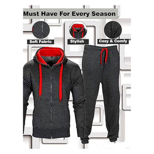 Ensemble de survêtement en molleton à panneaux contrastés pour homme, haut zippé à manches longues et pantalon de jogging en cordon pour la salle de sport, la course à pied et les vêtements décontractés - Product Image 4