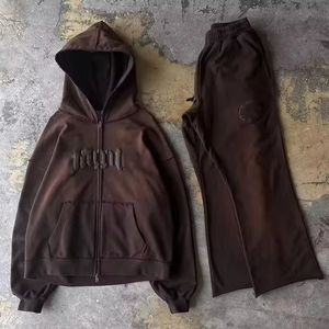 Survêtements à fermeture éclair, tenue de jogging de fitness, survêtements, logo personnalisé, sweats à capuche surdimensionnés, ensemble 2 pièces, survêtements lourds pour hommes - Product Image 2